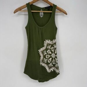 Y2K‎ Tank Top Women's Medium Green Graphic Print Keyhole Back FANG